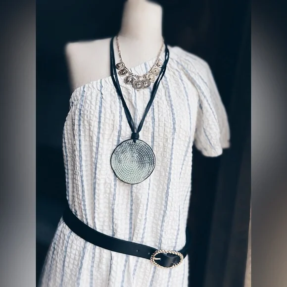 Madewell Seersucker Midi Dress One Shoulder Striped Small NWT - Picture 14 of 16